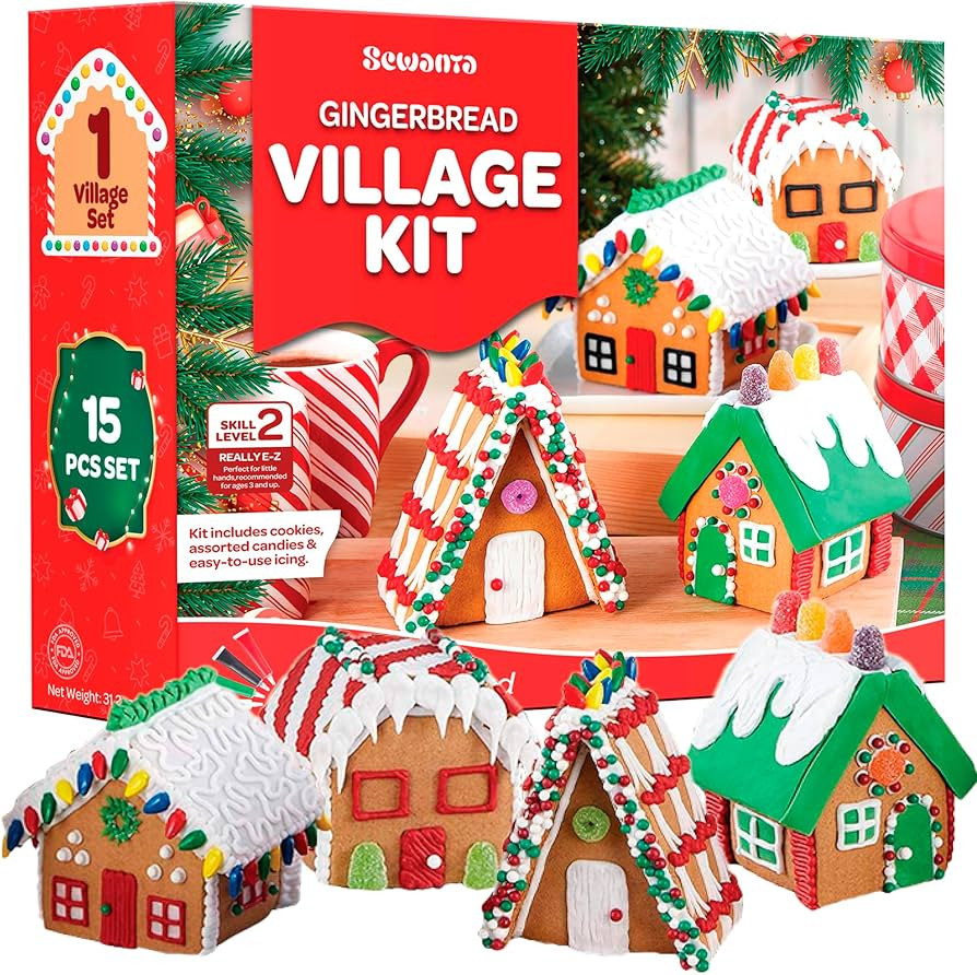 Gingerbread House kit [Set of 4] Mini Village Gingerbread Decorating House Kit Fun Holiday Activi... | Amazon (US)