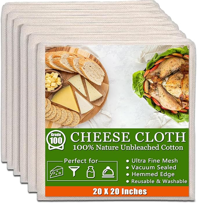 6 Pcs Cheese Cloths for Straining, 20x20 Inch Grade 100 Precut Cheese Cloth With Hemmed Edge, 100... | Amazon (US)