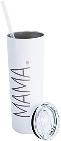 Amazon.com | MAMA Tumbler with Lid & Straw - 18/8 Stainless Steel, Double Wall Vacuum Insulated -... | Amazon (US)
