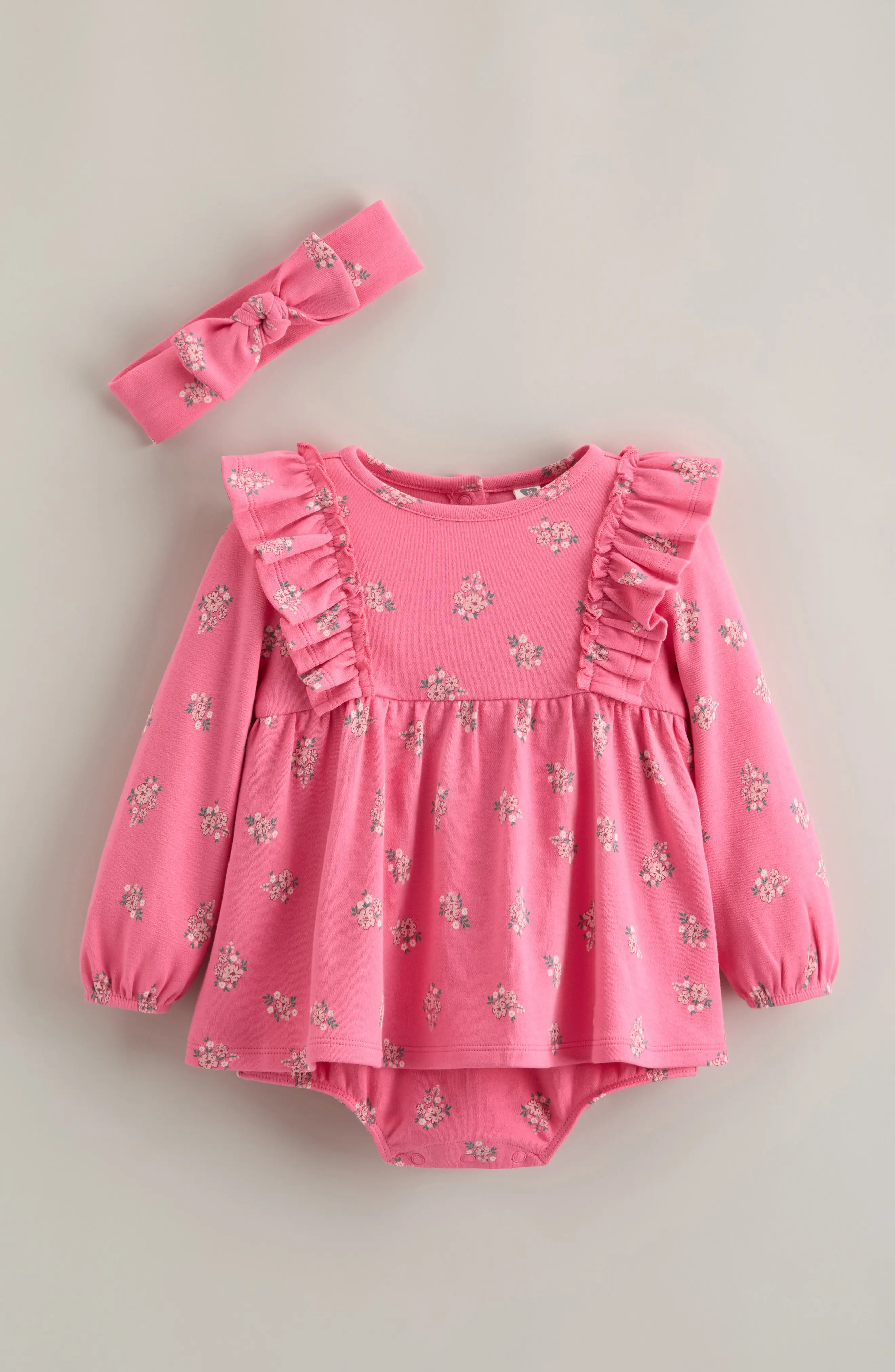 Nordstrom Floral Skirted Bodysuit and Headband Set in Pink Azelea Flower Power at Nordstrom, Size 3M | Nordstrom