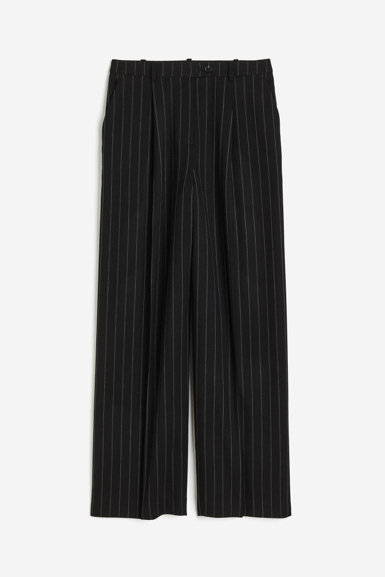 Wide twill trousers - Black/Pinstriped - Ladies | H&M GB | H&M (UK, MY, IN, SG, PH, TW, HK)