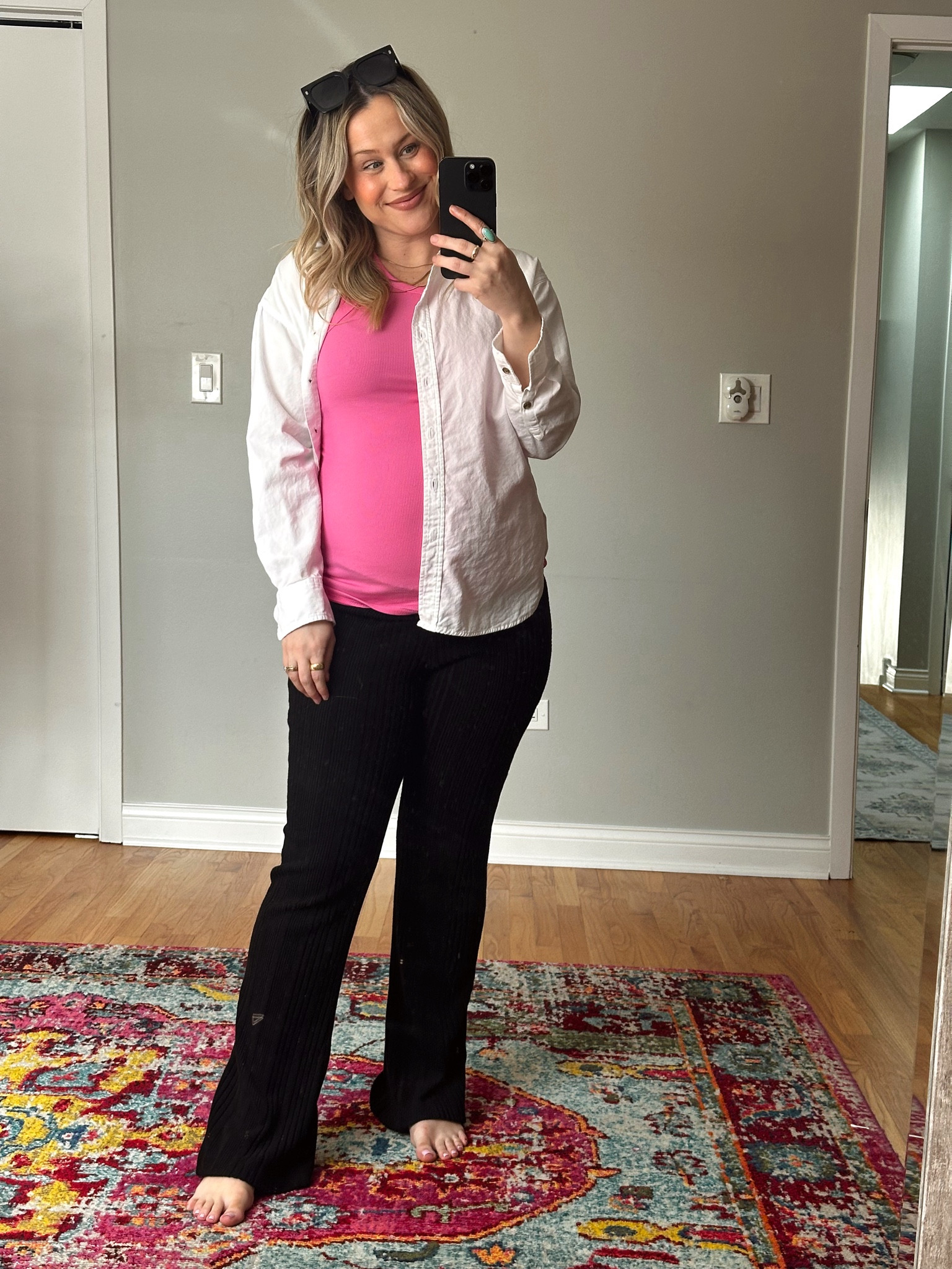 Todays outfit is all non maternity but fit perfect over a bump/ this tank top is an amazon find and super long so fits great over a bump, pants are amazon, oversized white shirt is the perfect addition to any spring outfit #maternity #springoutfit 

#LTKsalealert #LTKfindsunder50 #LTKbump