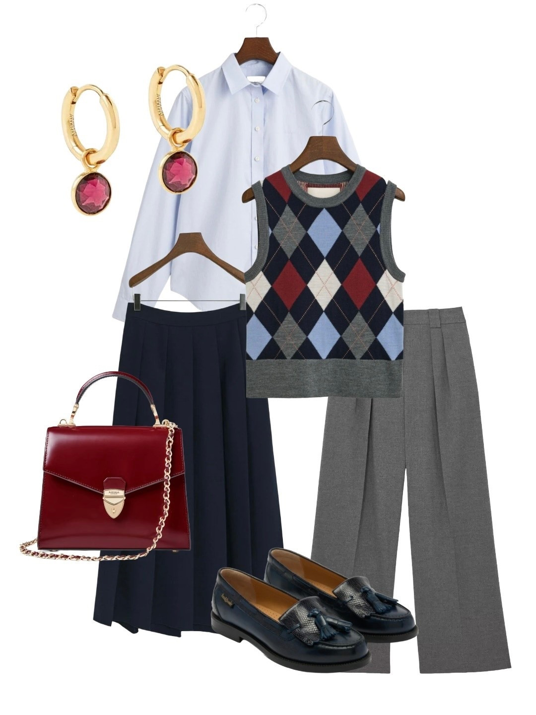 Mix and match workwear 🩶

Grey Wide Leg Trousers (also available in Petite) - Reiss

Relaxed sBlue Shirt, Argyle Tank Knit & Navy Pleated Skirt - Gant

Handbag + Garnet 18 carat Gold Huggie Drop Earrings - Aspinal of London 

Chester Tassel Loafers in Navy Leather - Russell and Bromley 



#LTKeurope #LTKwinter #LTKworkwear