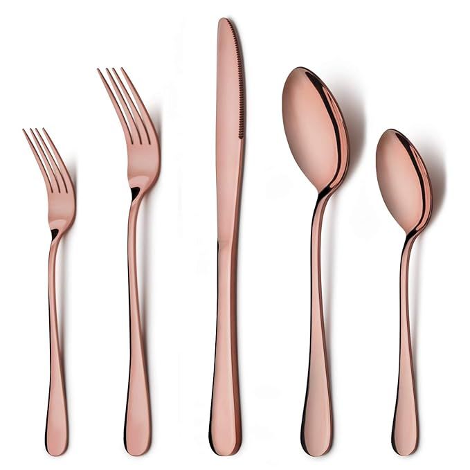 Copper Silverware Flatware Set, LIANYU 20-Piece Stainless Steel Cutlery Set for 4, Mirror Finish,... | Amazon (US)