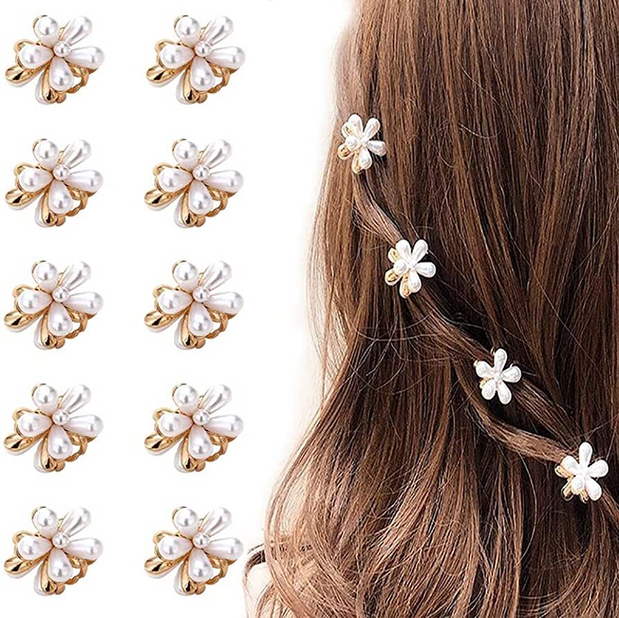 10 Pcs Small Pearl Hair Claw Clips Mini Pearl Claw Clips with Flower Design, Sweet Artificial Ban... | Amazon (US)