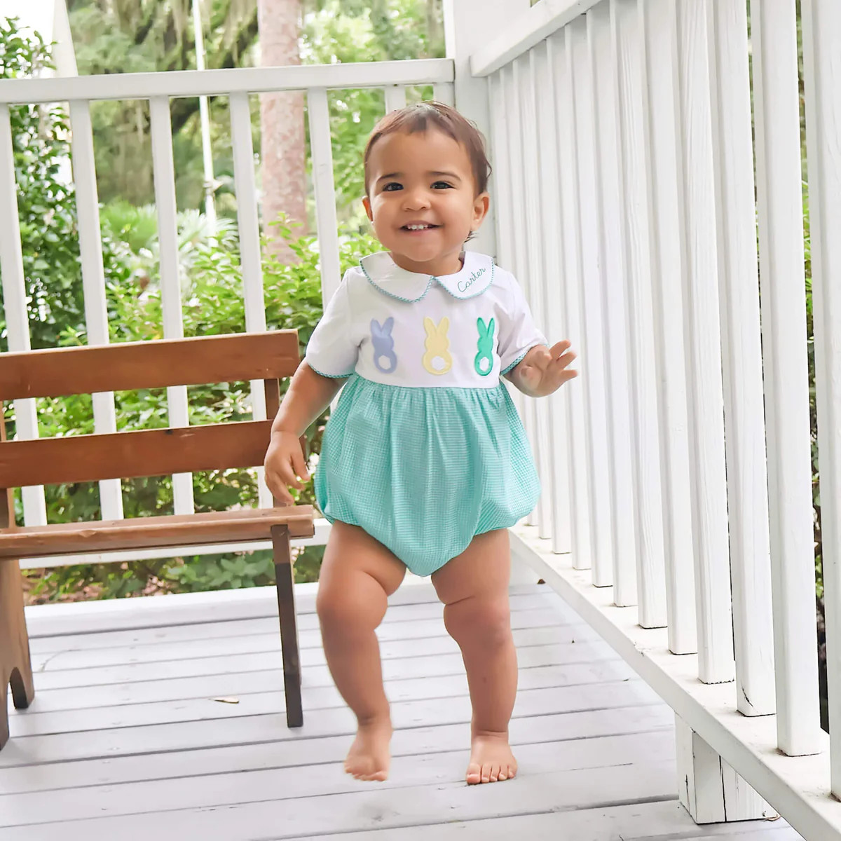 Peeps Green Gingham Collared Bubble | Classic Whimsy