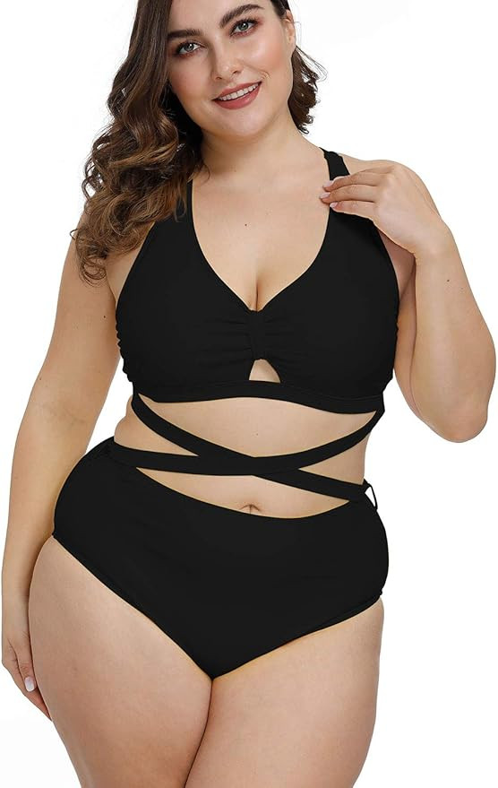 Kisscynest Women's Plus Size Swimwear 2 Piece High Waisted Swimsuit Bathing Suit | Amazon (US)