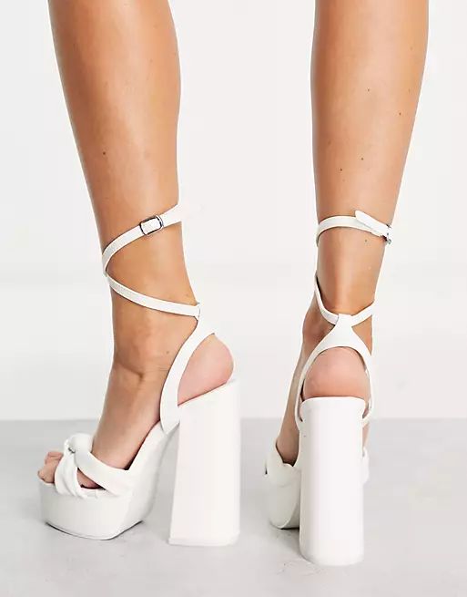 Public Desire Wide Fit Verona platform heeled sandals in white pu | ASOS (Global)