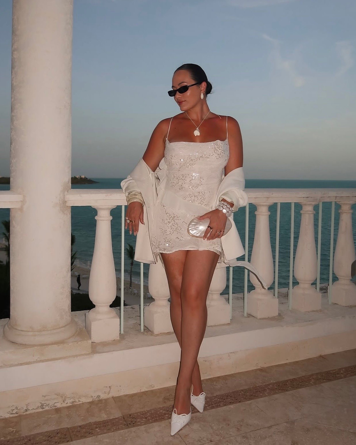White sequin mini dress outfit for summer styled with a shell necklace and kitten heels - perfect for a vacay night out!

#LTKootd #LTKSeasonal