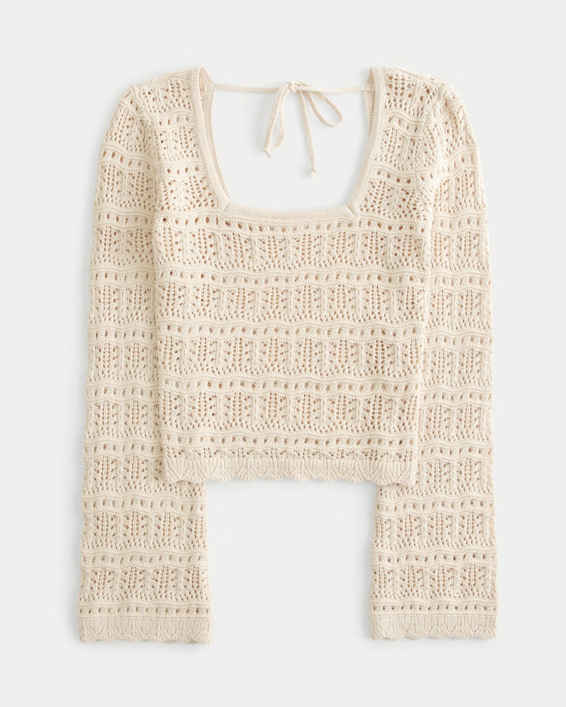 Long-Sleeve Square-Neck Crochet-Style Sweater | Hollister (US)