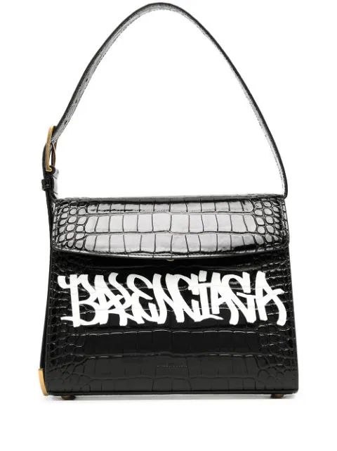 Balenciaga logo-print croc-effect Shoulder Bag - Farfetch | Farfetch (UK)