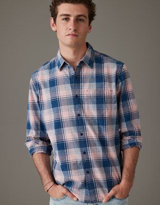 AE Super Soft Everyday Plaid Button-Up Shirt | American Eagle Outfitters (US & CA)