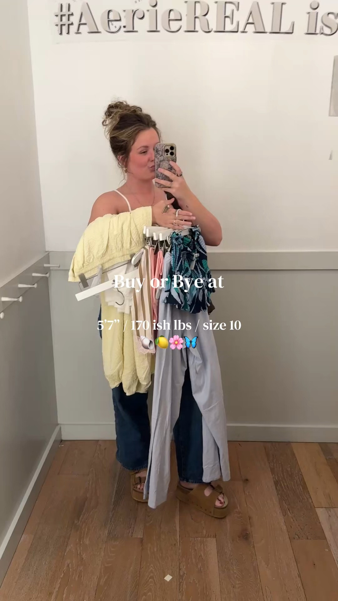 So many cutie summer goodies out at @aerie right now!🐚🍋🌸🦋 I think my favorite is this yellow set! I love the fit of it🤩 
Sizing info👇🏼
I’m 5’7”, 170 ish lbs, size 10 usually
Yellow set - M in top, L in bottoms, tts
Bikini T - L runs oversized
Shorts - L tts
Strapless top - M tts
Blue wide legs - L tts
Work out set - L in both, tts but pretty snug

#aerie #ad #tryonwithme #size10fashion summerfashion

#LTKMidsize #LTKSaleAlert #LTKootd