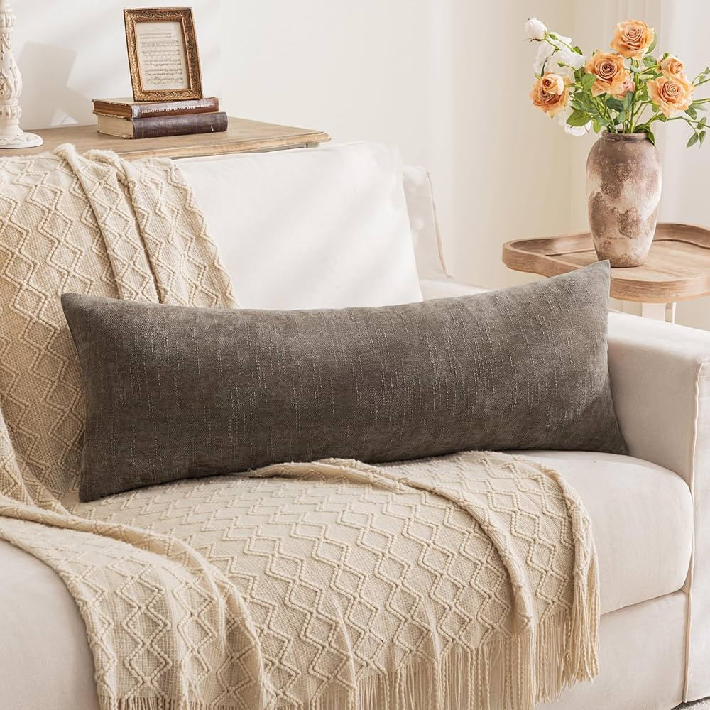 LIGICKY Lumbar Pillow Covers 14x36 Inch, Soft Textured Chenille Long Body Decorative Throw Pillow... | Amazon (US)