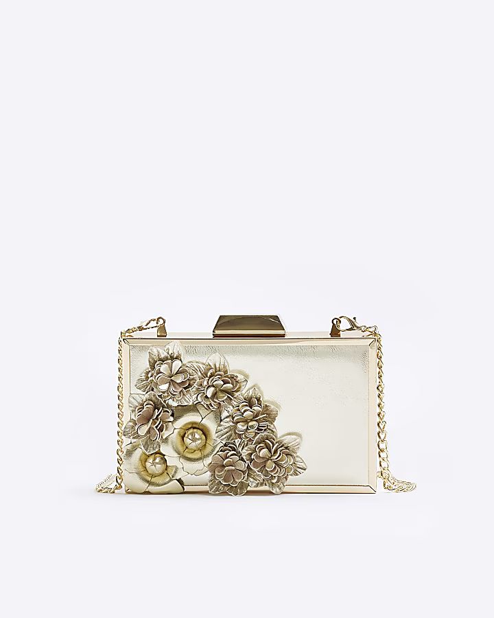 Gold embellished flower clutch bag | River Island (UK & IE)