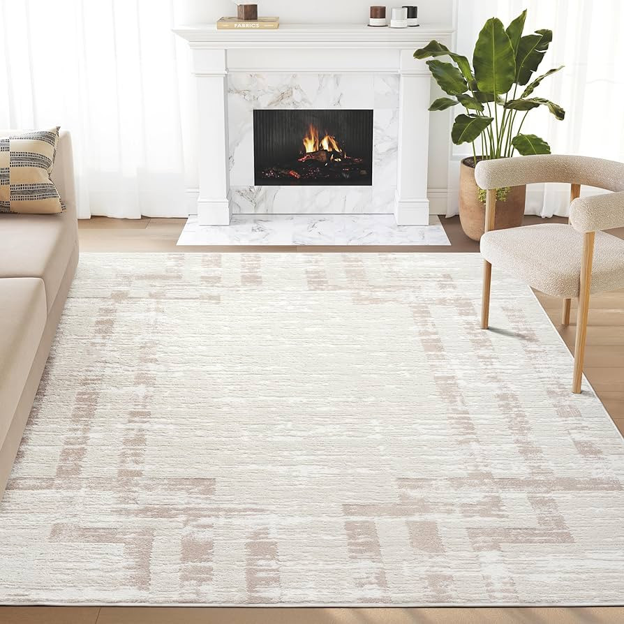Abani Cream Area Rug for Living Room, Bedroom- Art Deco Pattern- 8' x 10' -Durable & Easy to Clea... | Amazon (US)