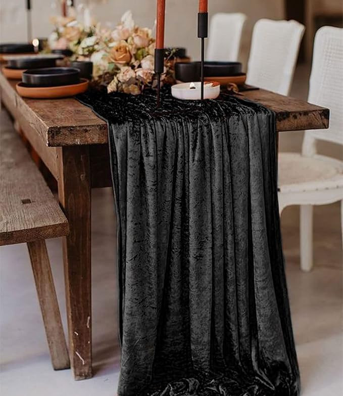FUHSY Black Table Runner Velvet Table Runner 120 Inch Long Vintage Luxurious Table Cover 29''x120... | Amazon (US)
