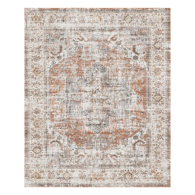 Oriental Machine Washable Orange Non-Slip Area Rug | Wayfair North America