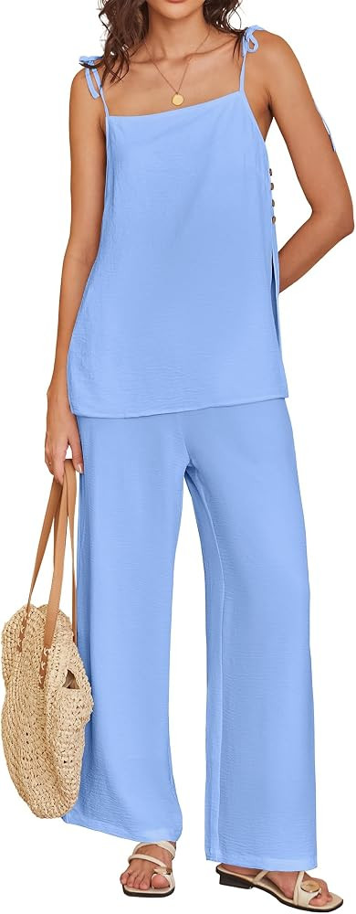 ANRABESS Womens 2 Piece Summer Sets, Casual Sleeveless Top and Wide Leg Pants Set, Loose Loungewe... | Amazon (US)