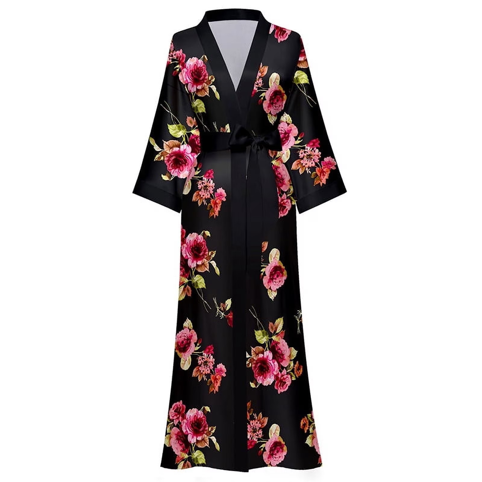 Long Silk Kimono Robes for Women Lightweight Silky Satin Floral Bathrobe Soft Cozy Ladies Housecoat Loungewear | Walmart (US)