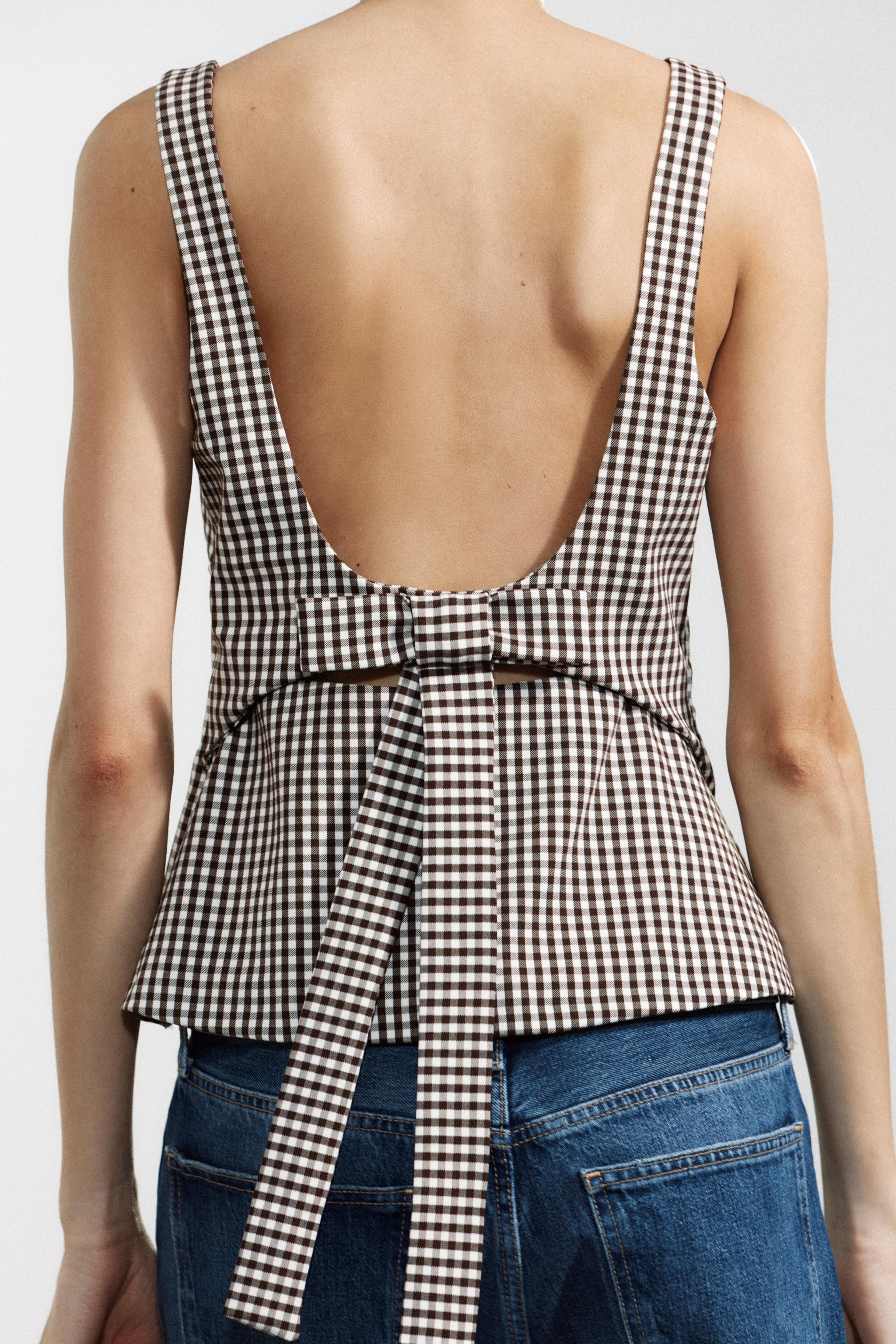 GINGHAM TOP WITH BOW | Zara US