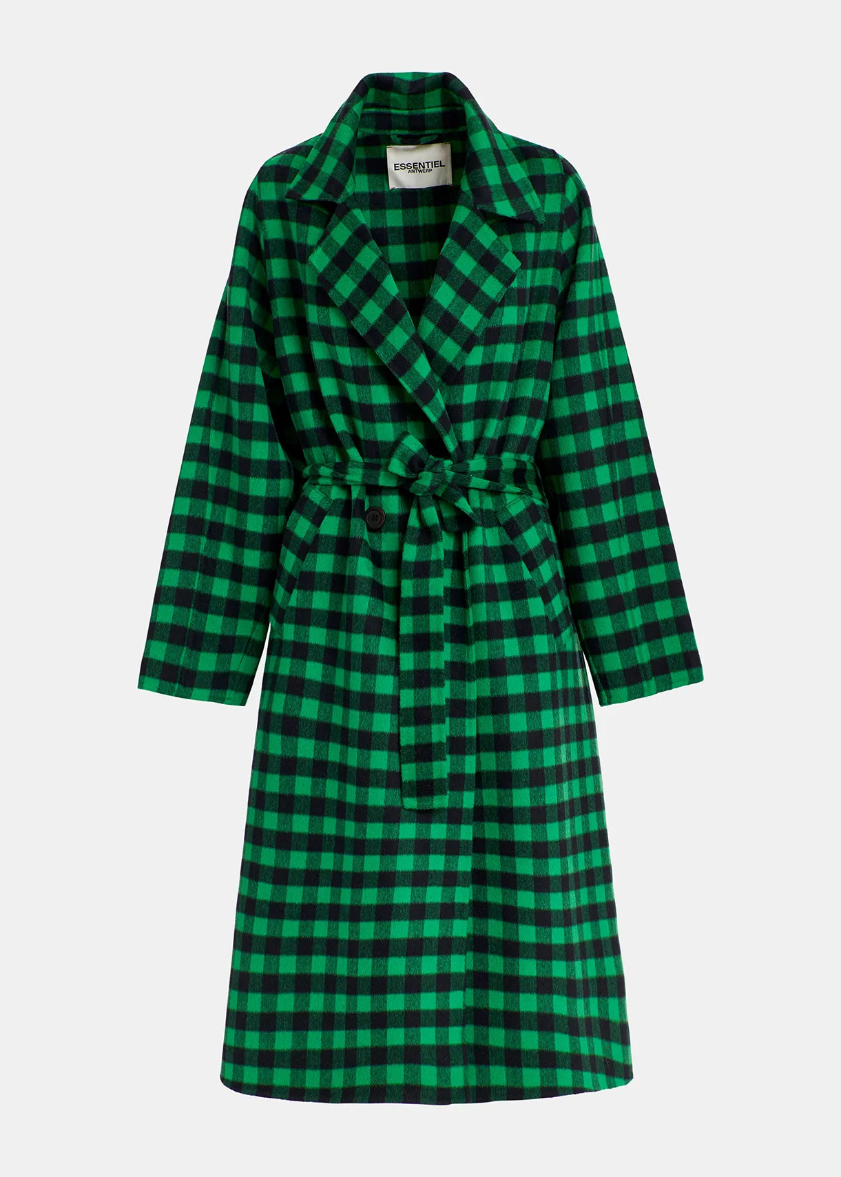 Green and navy blue checked wool coat | Essentiel Antwerp United Kingdom | Essentiel Antwerp