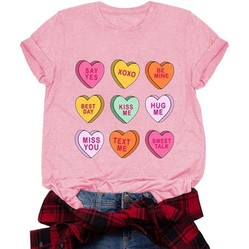 Womens Valentines Day Shirt Girls Valentines Heart Tshirt Valentine Gift Tee Cute Casual Tops | Amazon (US)
