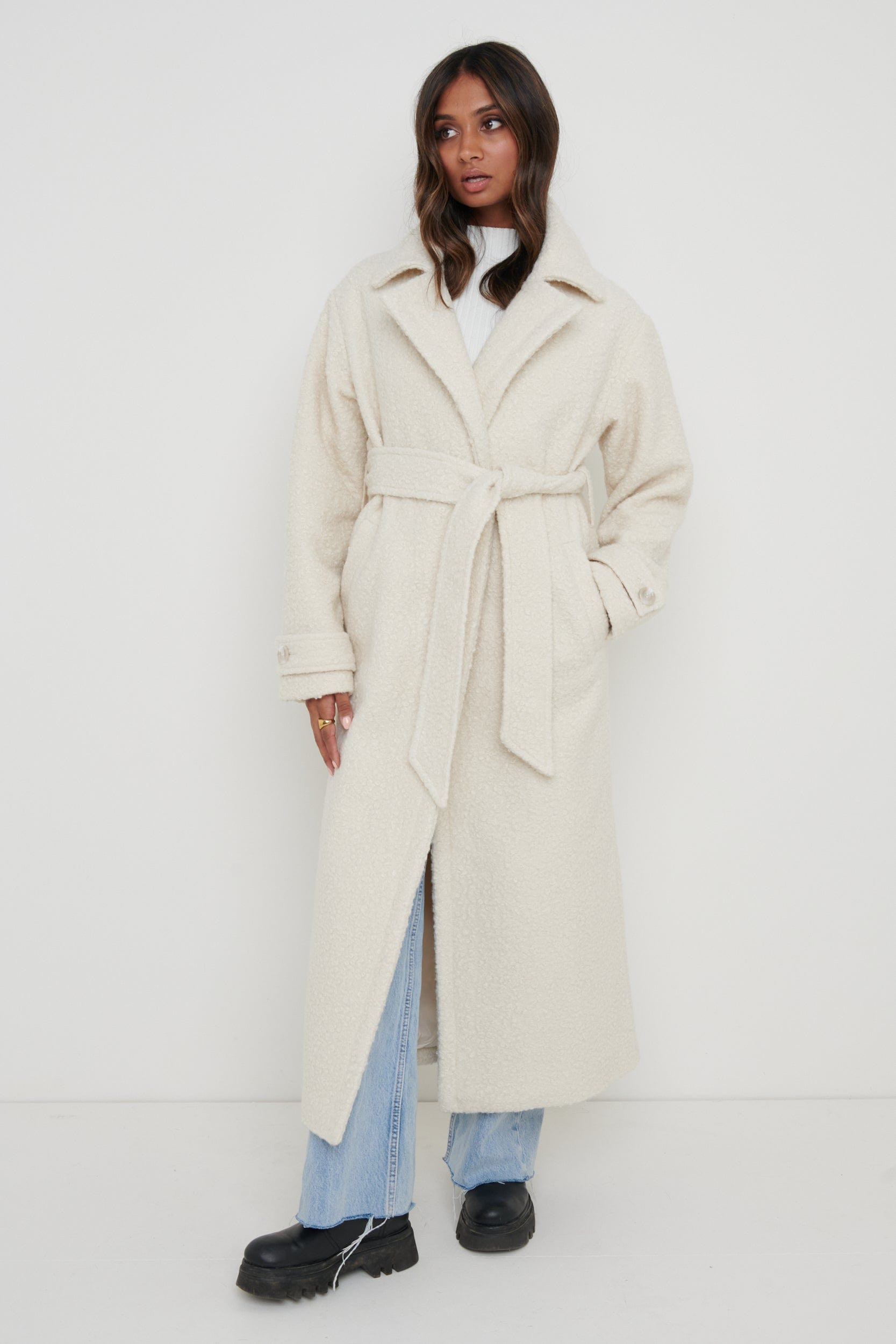Grayson Boucle Oversized Coat - Cream | Pretty Lavish (UK)