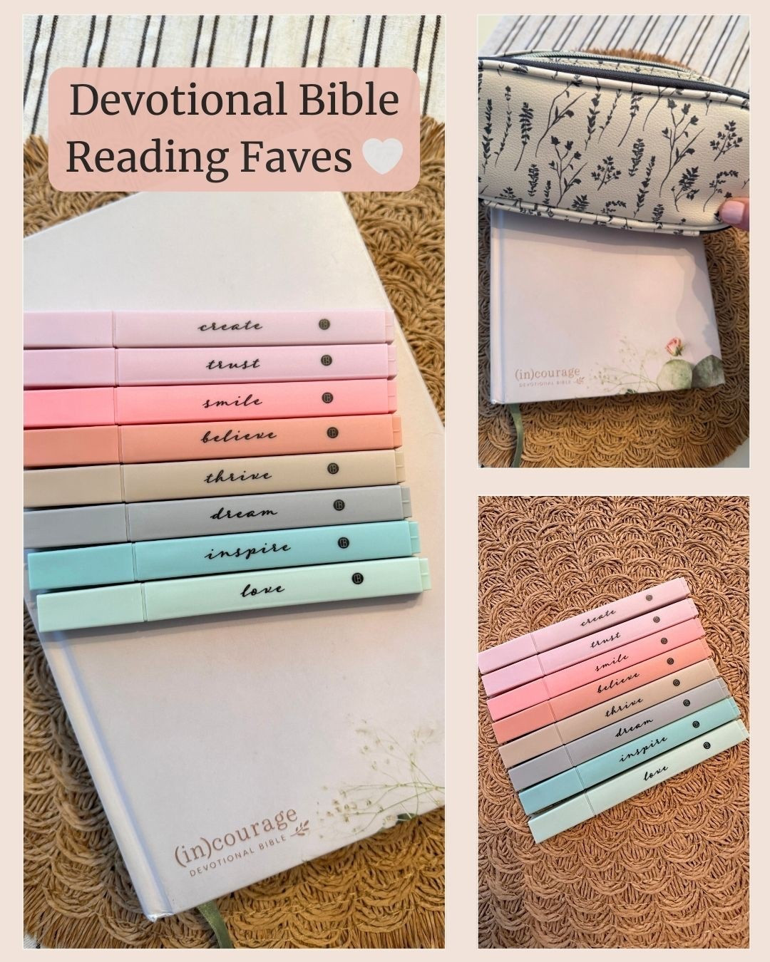 Morning devotional with my devotional Bible - devoted for women - also these highlighters are the best! The highlighters are made for thin pages- perfect for my Bible! And, of course, who doesn’t love an aesthetic pencil case holder! 

#LTKmorningroutine