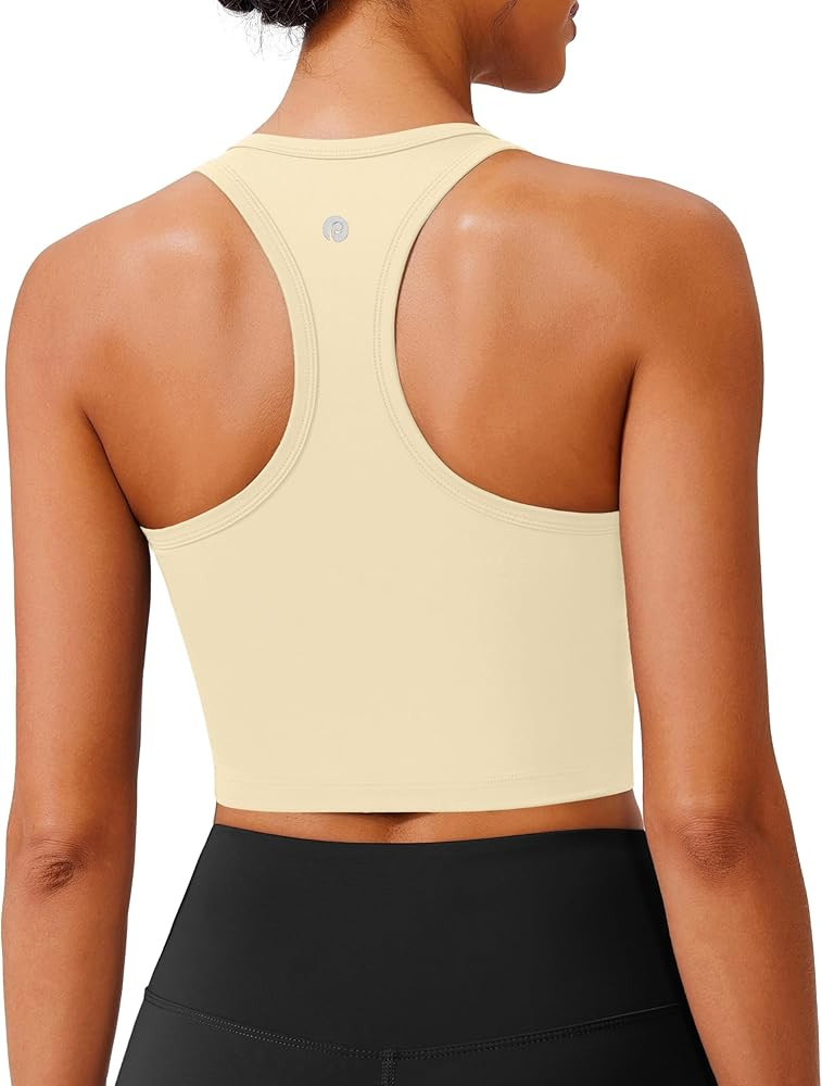 PINSPARK Sports Bra Longline Racerback Tank Tops for Women Padded Workout Yoga Top | Amazon (US)