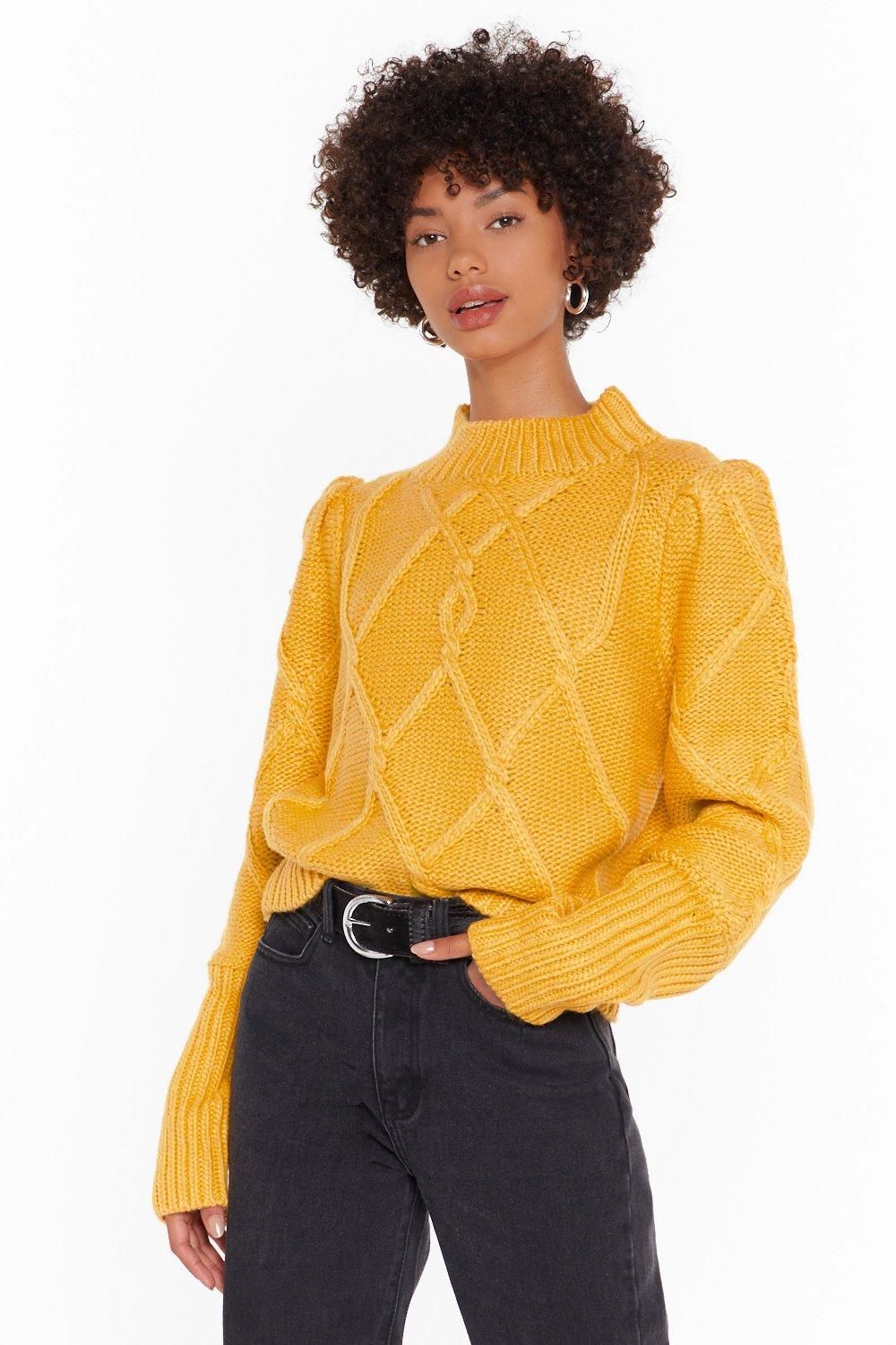 Womens Sleeve the Lights On Cable Knit Sweater - Mustard | NastyGal (US & CA)