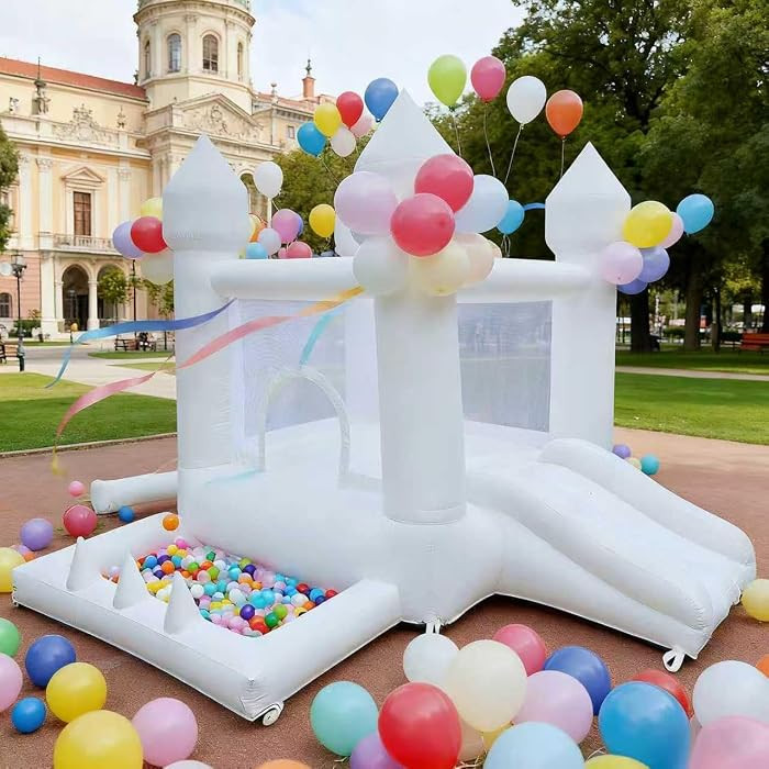 White Bounce House, Indoor and Outdoor Bouncy Castle, Inflatable Bounce House with Ball Pit & Sli... | Amazon (US)