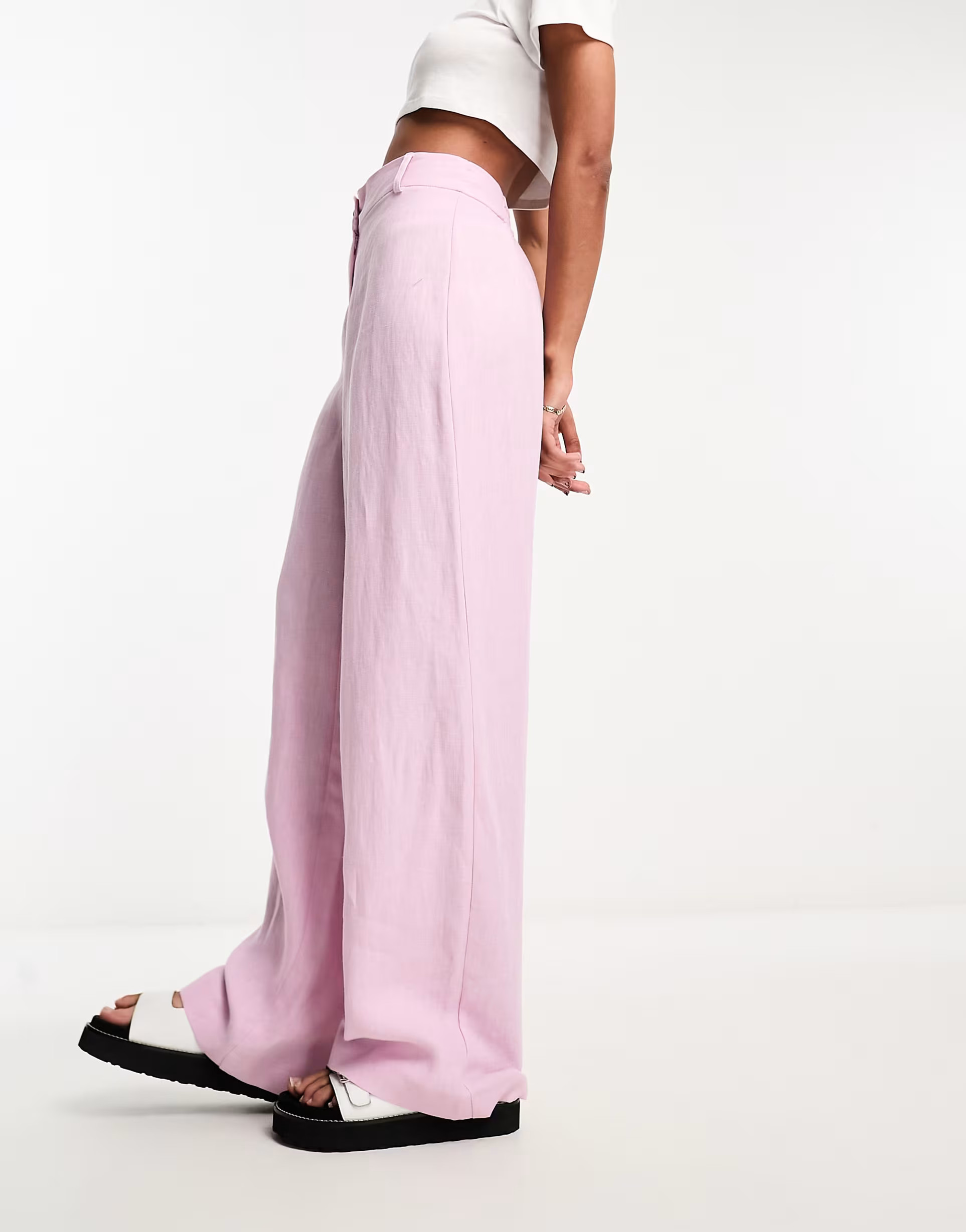 River Island tailored wide leg dad trouser in pink | ASOS (Global)