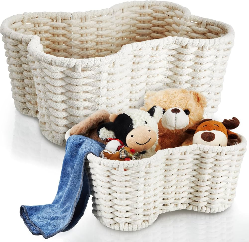2 Pcs Dog Toy Basket 16.5 x 12.4 x 6.89'' and 13.39 x 9.25 x 5.4'' Toy Bin for Pets Handmade Dog ... | Amazon (US)