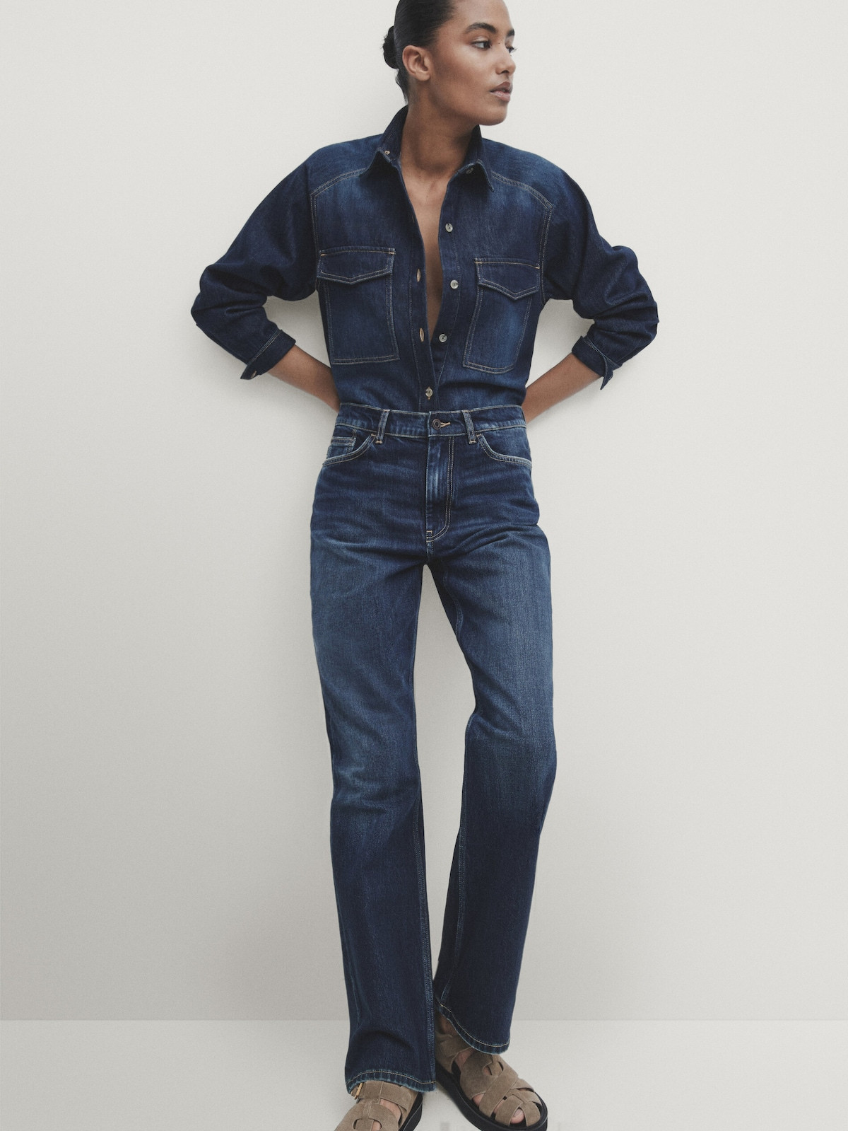 Denim shirt with topstitching | Massimo Dutti US