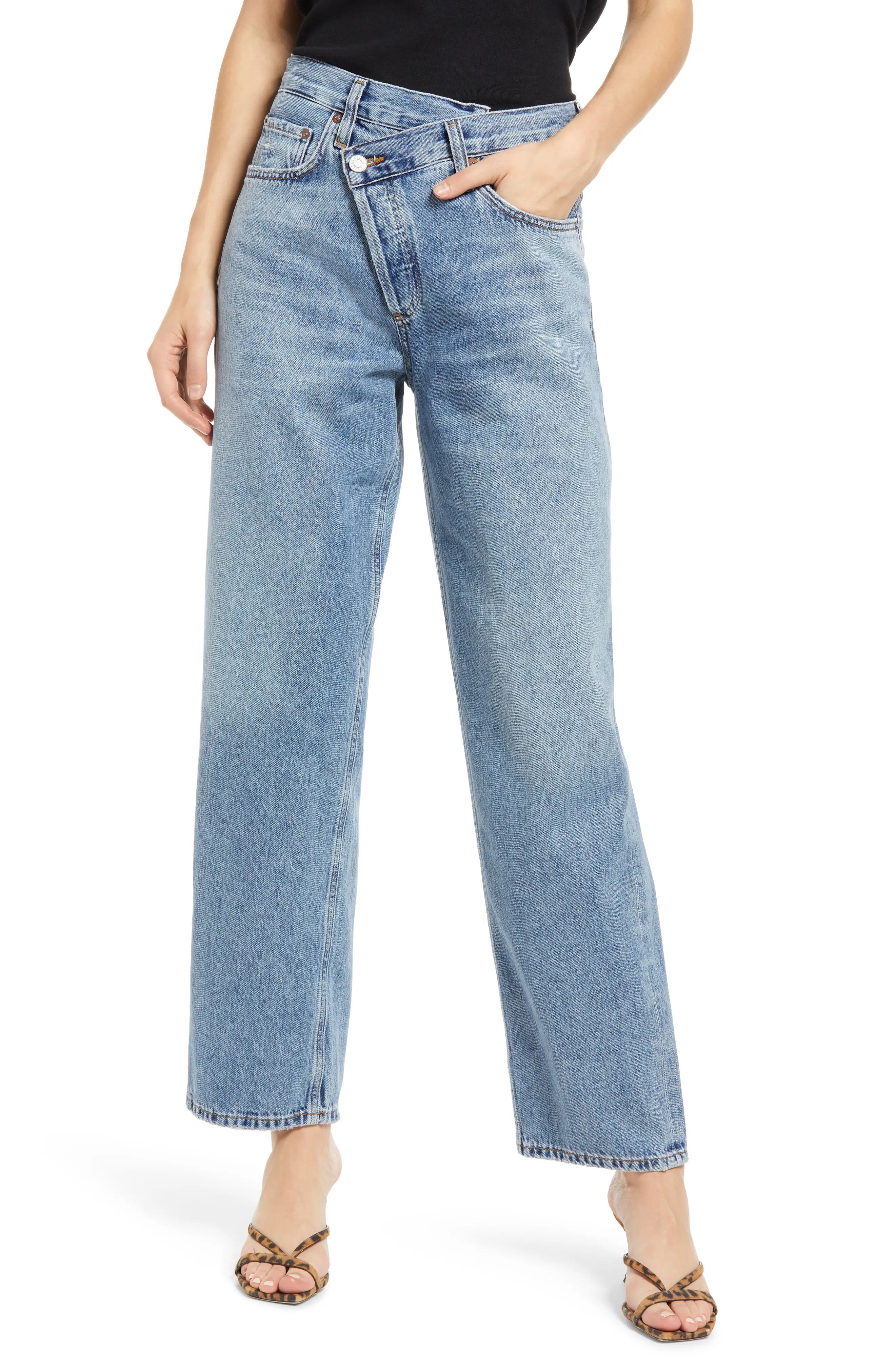 AGOLDE Criss Cross Super High Waist Oversize Jeans in Eternal at Nordstrom, Size 24 | Nordstrom