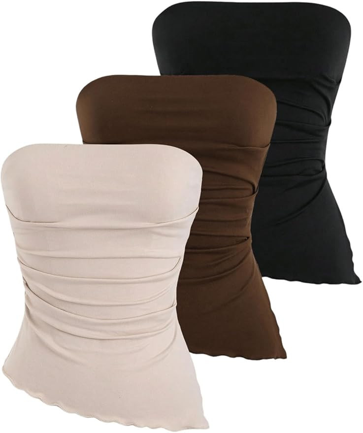 SOLY HUX Women's 3 Pack Strapless Top Going Out Tops Cute Tube Tops Y2k Bandeau Top Set Summer | Amazon (US)