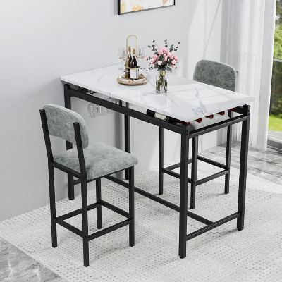CAVINAS Dining Table Set for 2 Kitchen Table Table and Chair with 2 Upholstered Chairs, Bar Dining Table Set for Small Spaces, Gray | Target