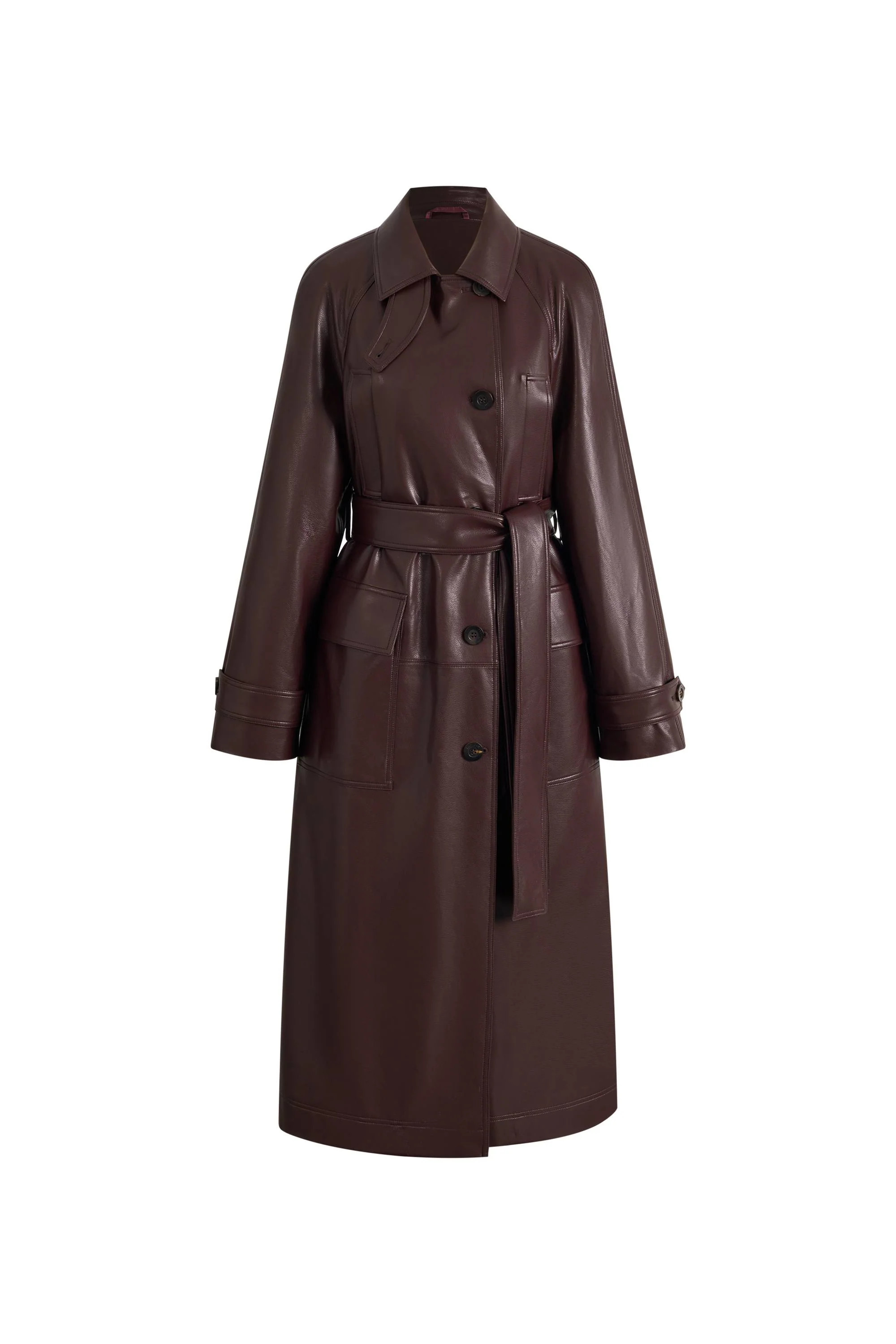 Grecale Vintage Burgundy Long Coat in Faux leather | Fabrique