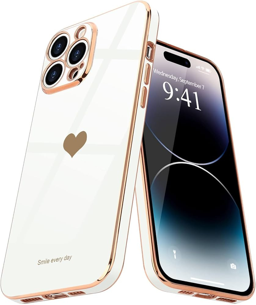 Teageo for iPhone 14 Pro Case for Women Girl Cute Love Heart Luxury Plating Soft Bling Back Cover... | Amazon (US)