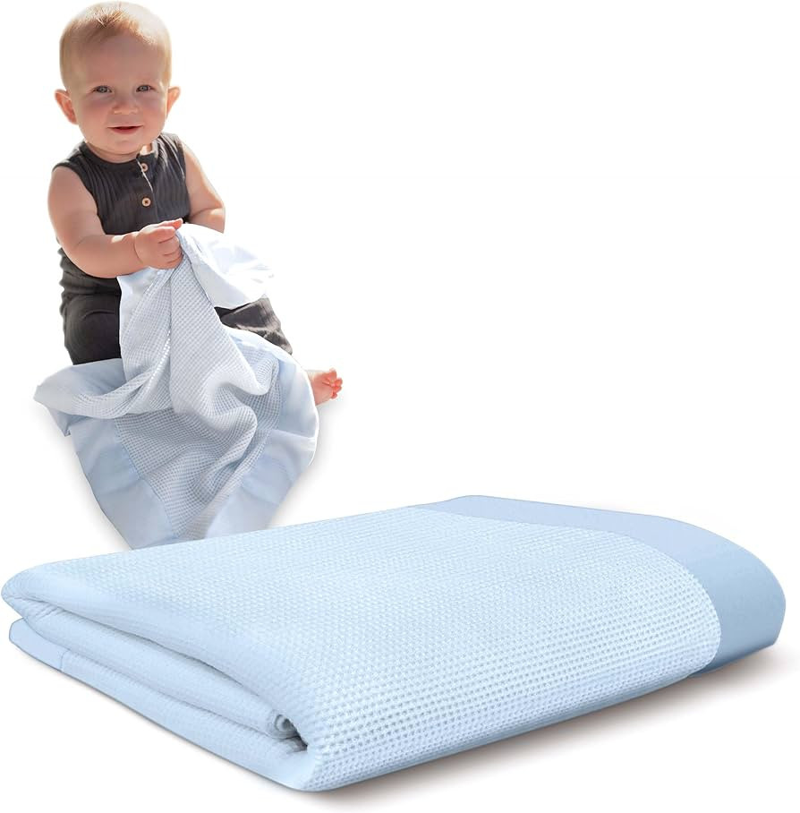 Baby Morgan Thermal Baby Blanket with Nylon Trim - 18" x 20" Mini Blankie (Blue) | Amazon (US)