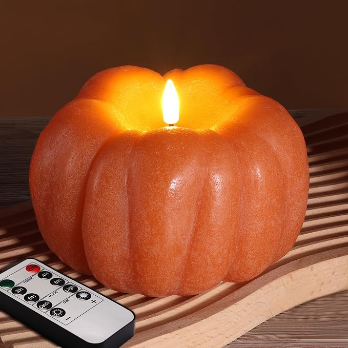 Burnt Orange Pumpkin Fall Flameless LED Candle with Remote, Halloween Decor | Amazon (US)