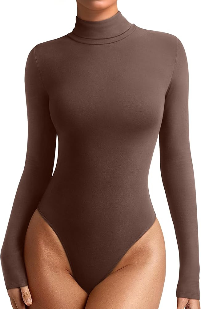 REORIA Womens Wool Blend Turtleneck Long Sleeve Basic Bodysuit Tops Fall Clothes | Amazon (US)