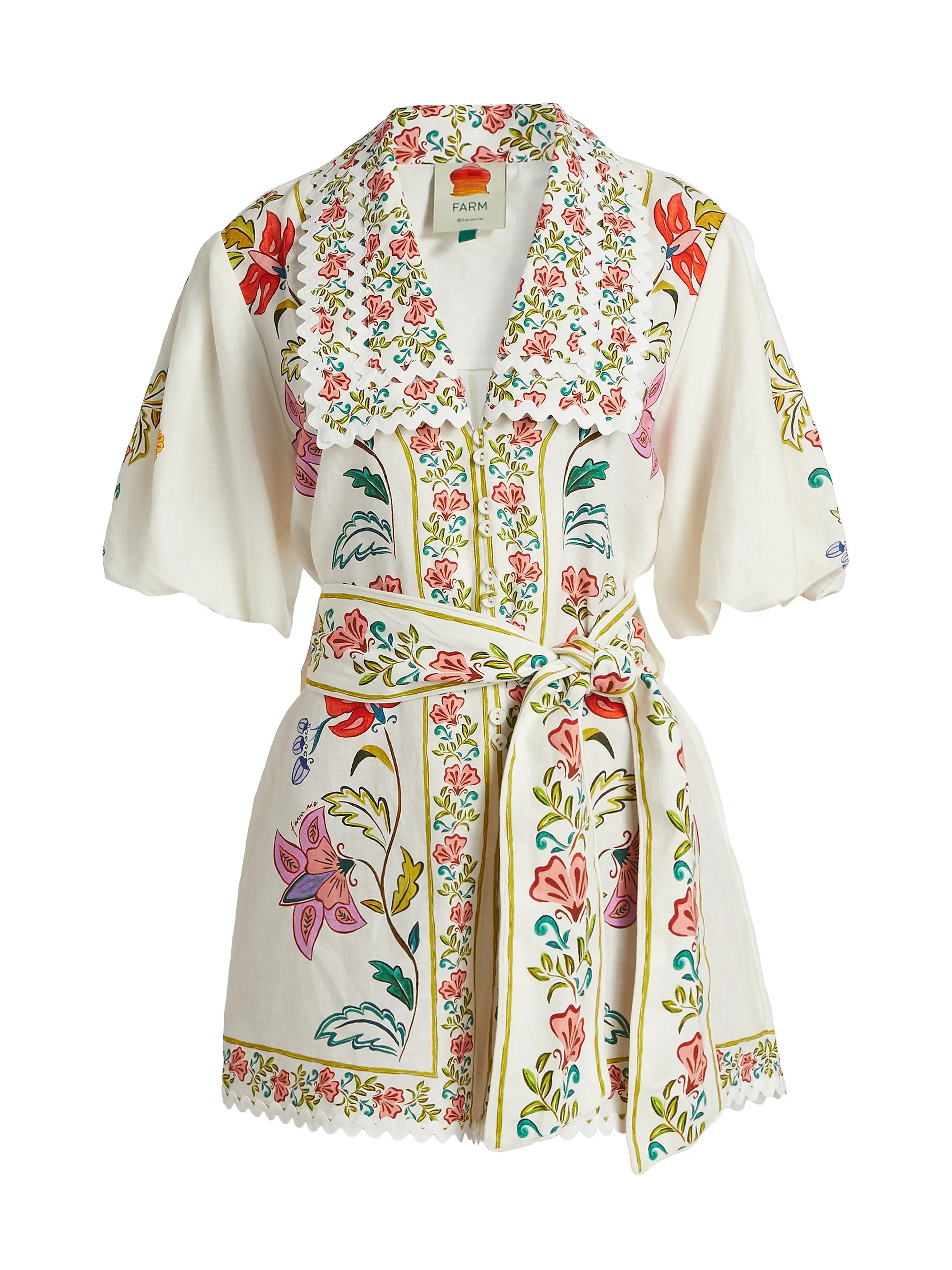 Floral Linen-Blend Romper | Saks Fifth Avenue