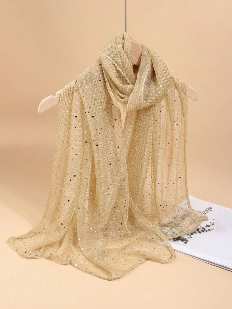 1pc Women's Lightweight Solid Color Sequin Bandana Scarf, Headscarf, Middle Eastern Hijab, Decorative Shawl, Sun Protection Beach Wrap, Suitable For Daily Use | SHEIN