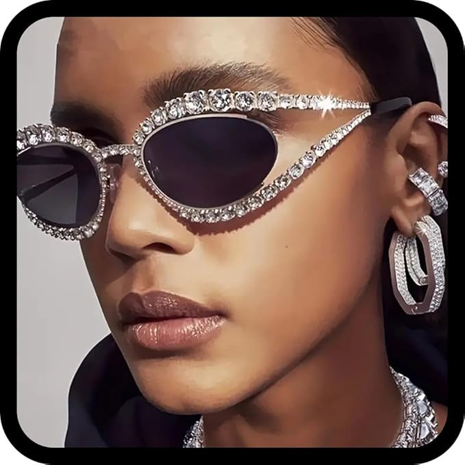 Woeoe Bling Sunglasses for Women Cat Eye Sun Glasses Rhinestone Glasses Oversized Diamond Crystal... | Amazon (US)