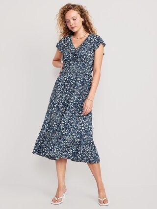 Waist-Defined Flutter-Sleeve Floral Midi Dress for Women | Old Navy (US)