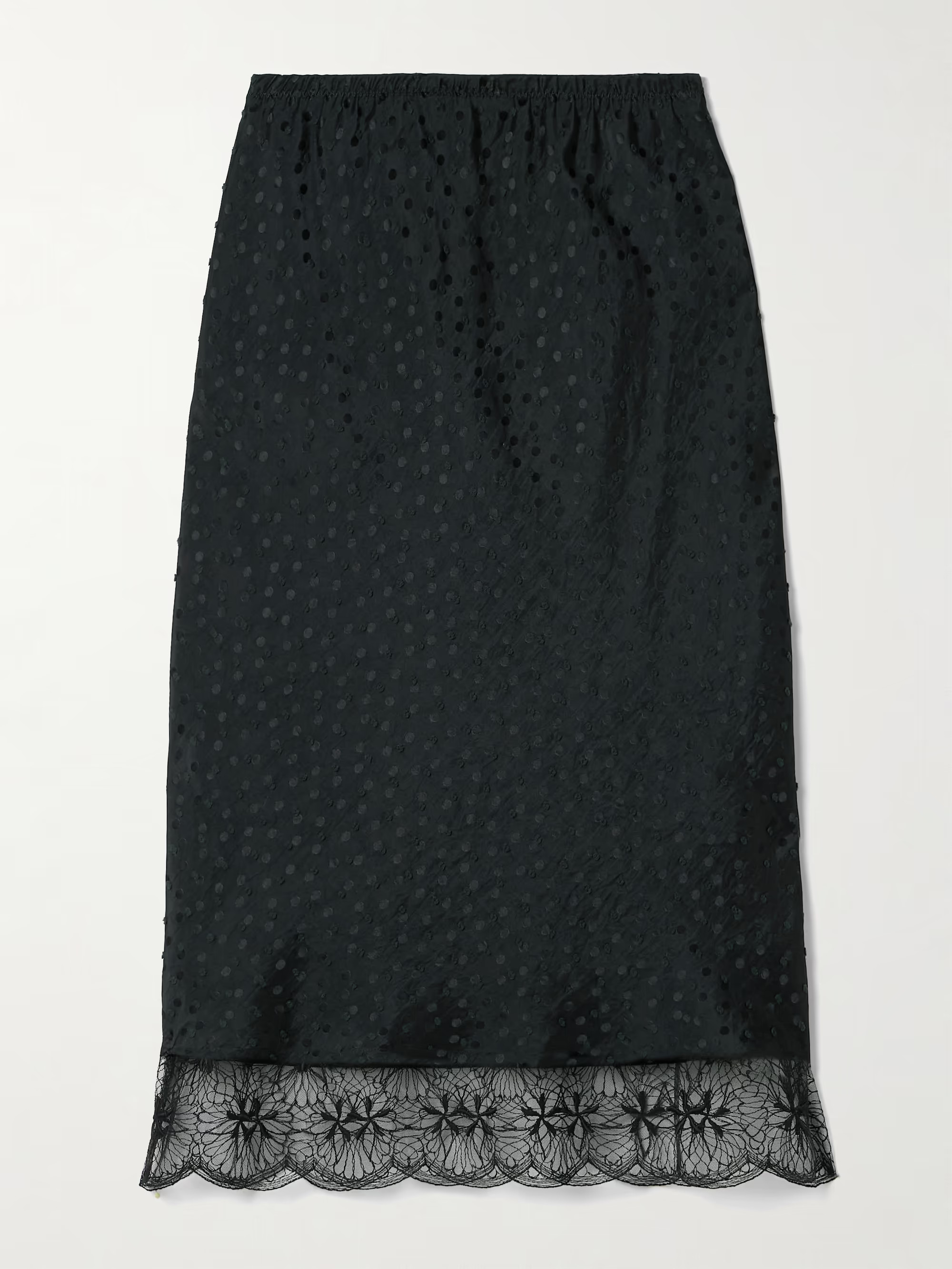 Lace-trimmed flocked satin-jacquard midi skirt | NET-A-PORTER (UK & EU)