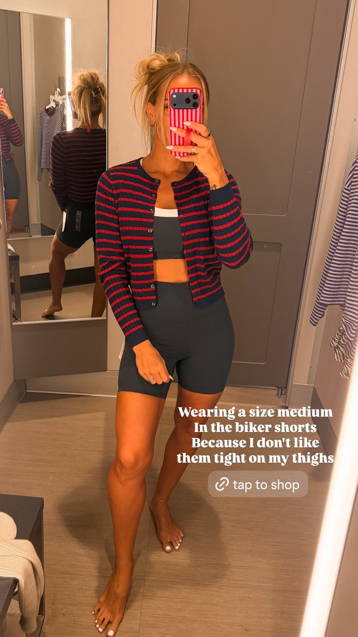 Wearing a size medium
In the biker shorts
Because I don't like
them tight on my thighs