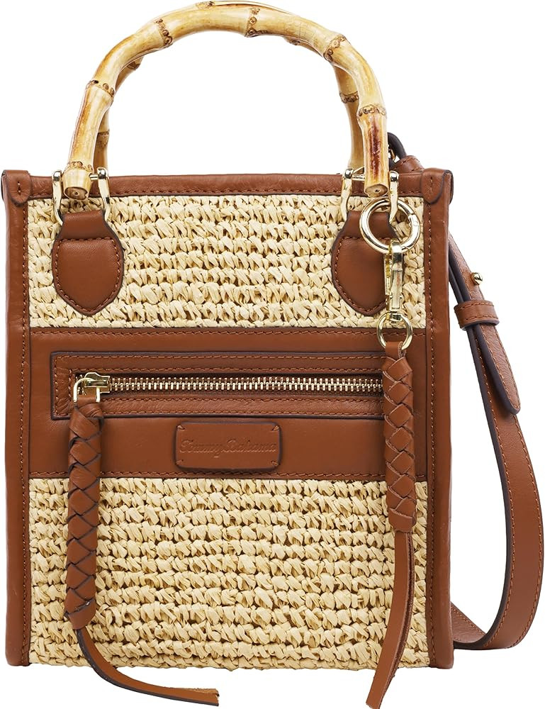 Tommy Bahama Raffia Tote Bag with Bamboo Handle, Structured Summer Handbag with Crossbody Strap, ... | Amazon (US)